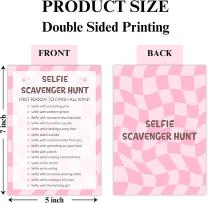 Selfie Scavenger Hunt Birthday Party Games Cards for Birthday Sleepover Slumber Party Pink Sweet Party Favors & Supplies Activity for Women Set of 20 - YY026