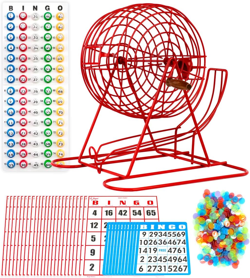 Regal Games Deluxe Bingo Game Set with Cage, Board, Balls, 18 Cards, and Chips