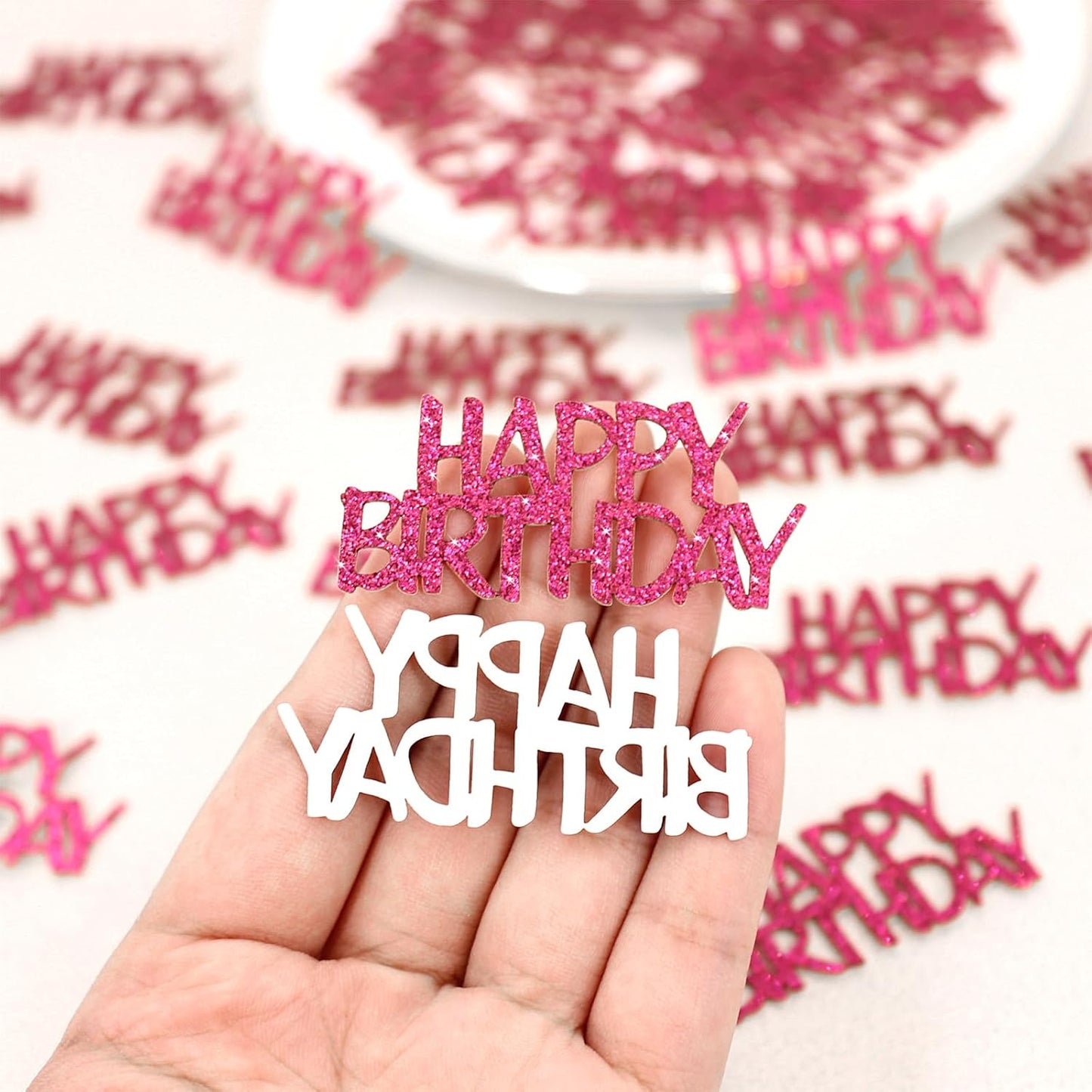 Pink Happy Birthday Confetti - Girl Birthday Party Decorations - Light Pink Glitter Scatters for Baby Girl Party Table Decor Supplies - 100PC