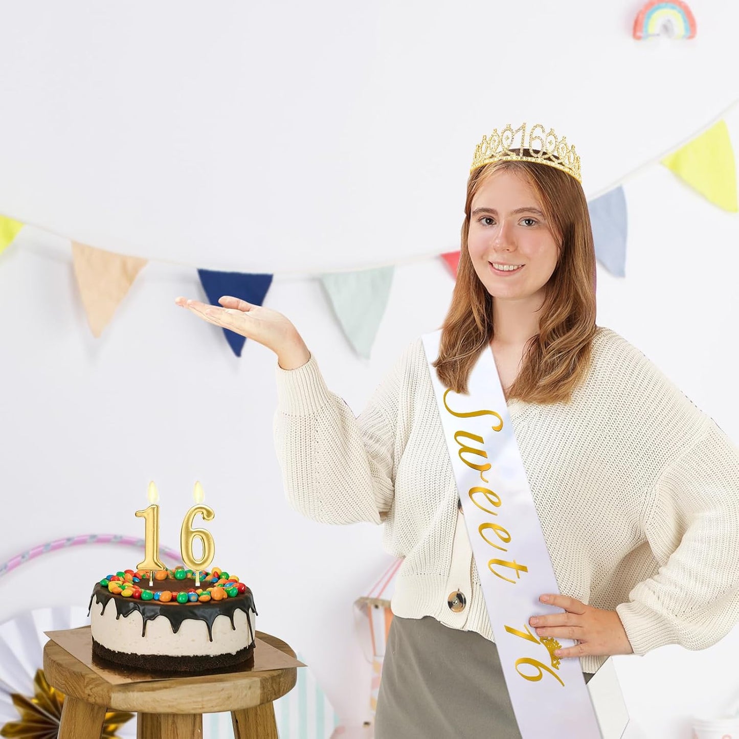 21st Birthday Decorations for Her with 21st Birthday Sash and Crown, Candles Gold, Gifts for 21 Year Old Girls