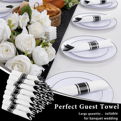 Supernal 240 Silver Plastic Silverware Set - 60 Sets Pre Rolled Napkins with Cutlery - Mirror Polished Real Look Disposable Silver Utensils- Elegant Heavy Duty Flatware for Weddings & Catering