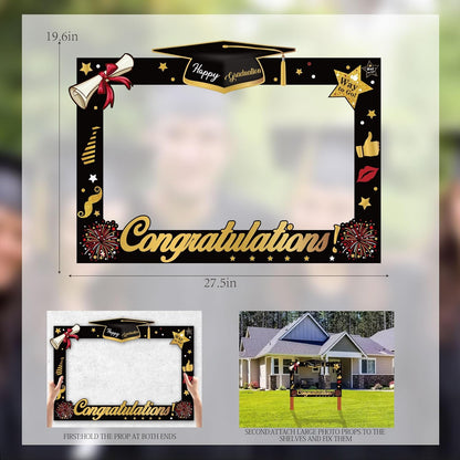 2026 Graduation Photo Booth Props,22Pcs Graduation Photo Booth Props,Funny Grad Party Selfie Props,Black Gold Selfie Photo Frame for High School and College Grads