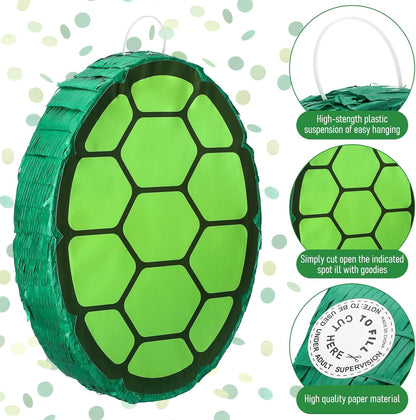4 Pcs Green Turtle Piñata Birthday Decorations 12.6 x 3.1'' Turtle Piñata Set with Batting Stick Eye Mask Blindfold and Confetti for Birthday Decorations Props