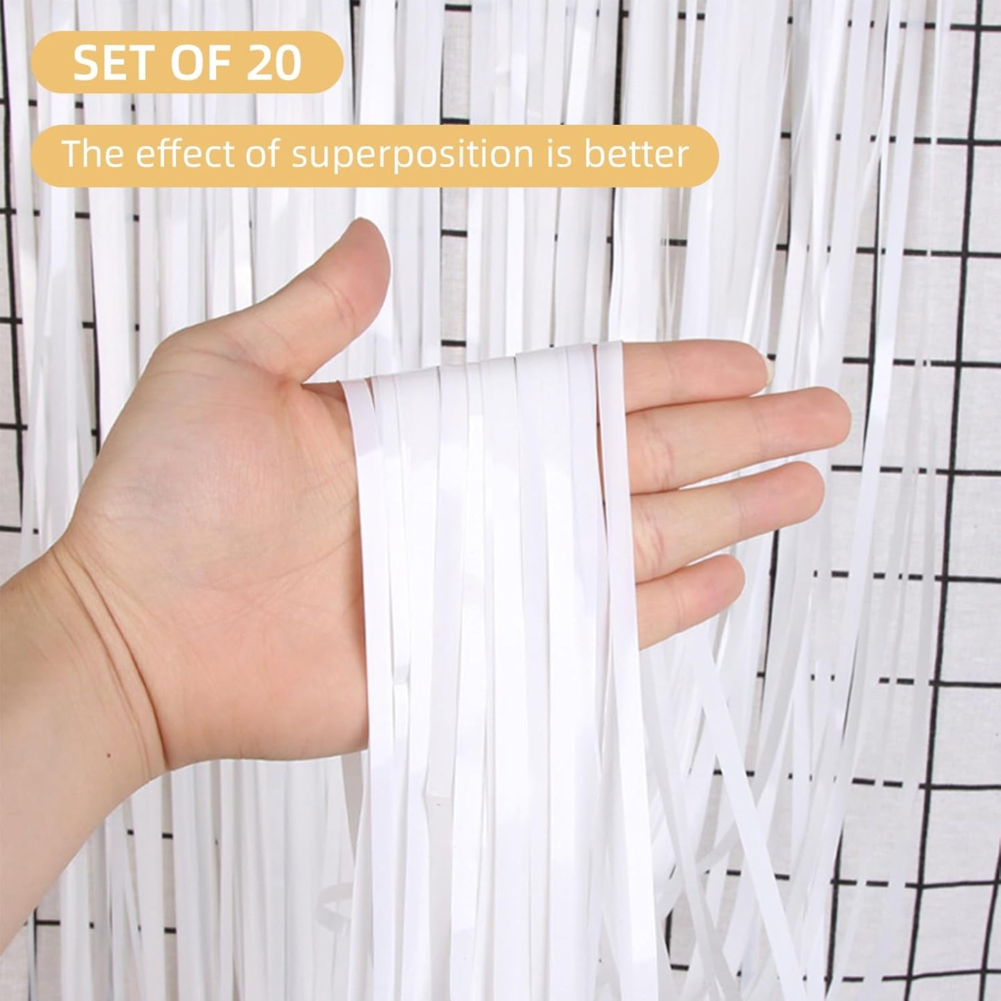 20 Pack Silver Foil Curtain Backdrop 3.2ft x 8.2ft Foil Fringe Backdrop Curtain Metallic Tinsel Foil Fringe Curtains Streamer Backdrop Curtains for Birthday Party Decorations Photo Booth (Silver)