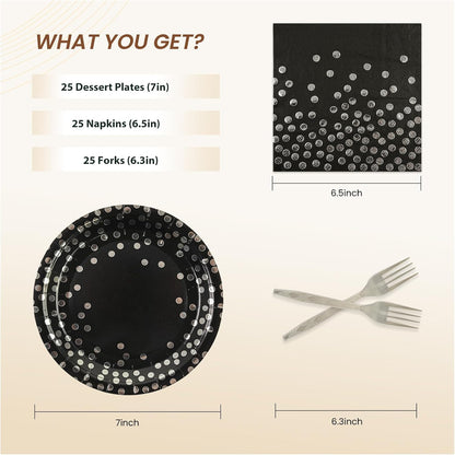 75PCS Paper Plates and Napkins Set - White and Gold Dot Disposable Party Dinnerware Includes Paper Plates, Napkins, Forks Decorations for 2026 New Year, Birthday, Wedding and Holiday, Serves 25