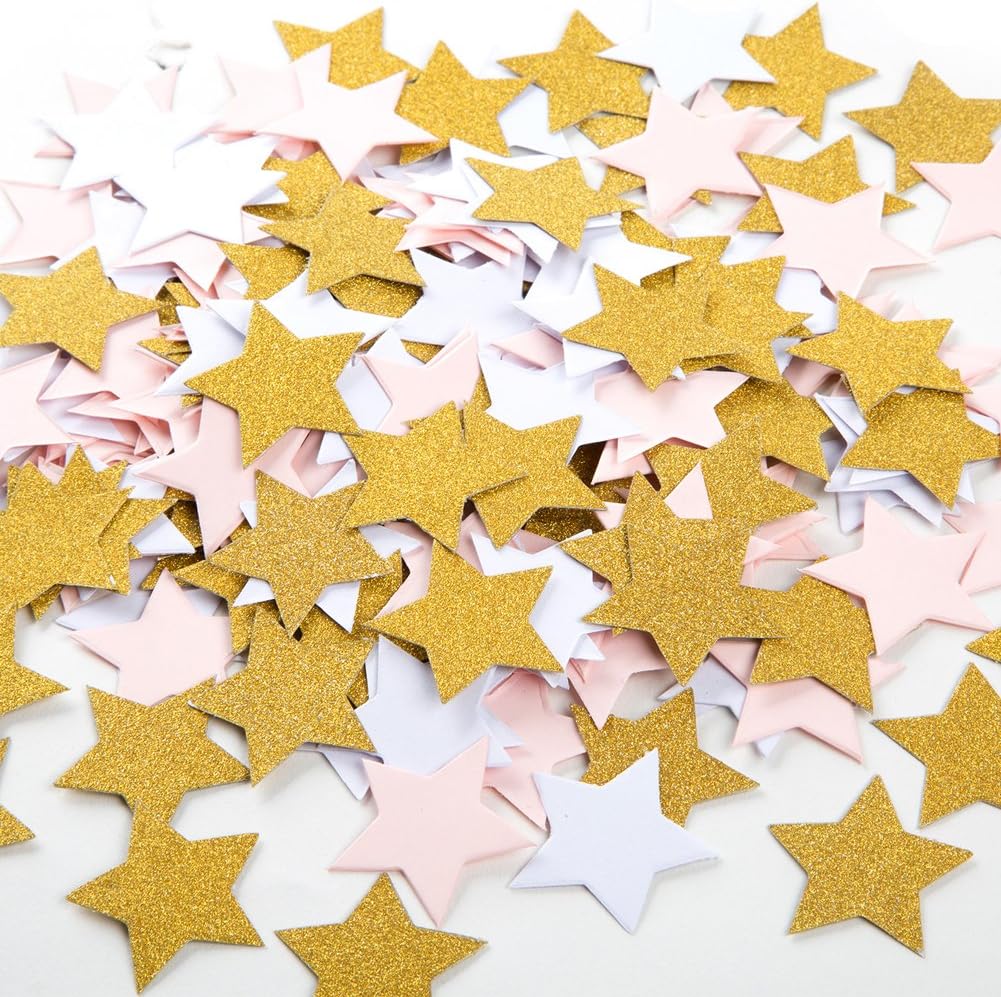 MOWO Glitter Five Stars Confetti Wedding Party Decor and Table Decor, 1.2’’ in Diameter (Glitter Gold,200pc)