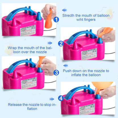 Balloon Pump Electric with Dual Nozzles & Tying Tool - Portable Inflator for Party Balloons, Gender Reveal, Baby Shower, Holidays