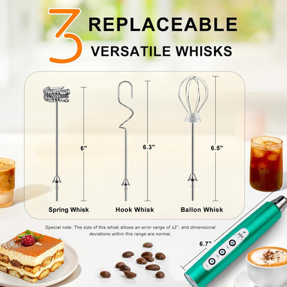 YUSWKO Black Handheld Milk Frother Wand for Coffee, Rechargeable Electric Whisk with 3 Heads 3 Speeds Drink Mixer Coffee Frother For Latte, Cappuccino, Hot Chocolate, Egg