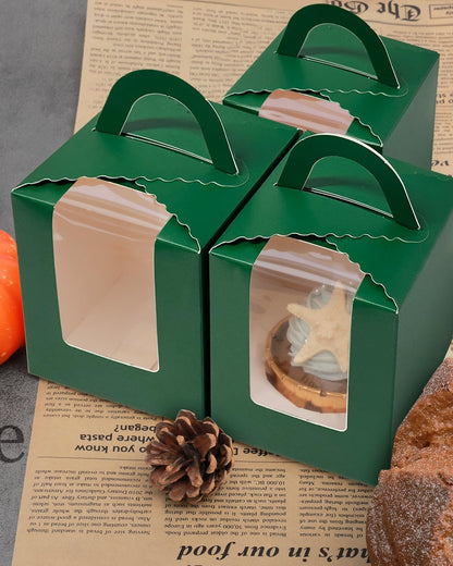 qiqee 60pcs Cupcake Boxes Individual Disposable White Single Box with Window 3.6 * 3.6 * 4.3inch Cupcake Containers/Holders