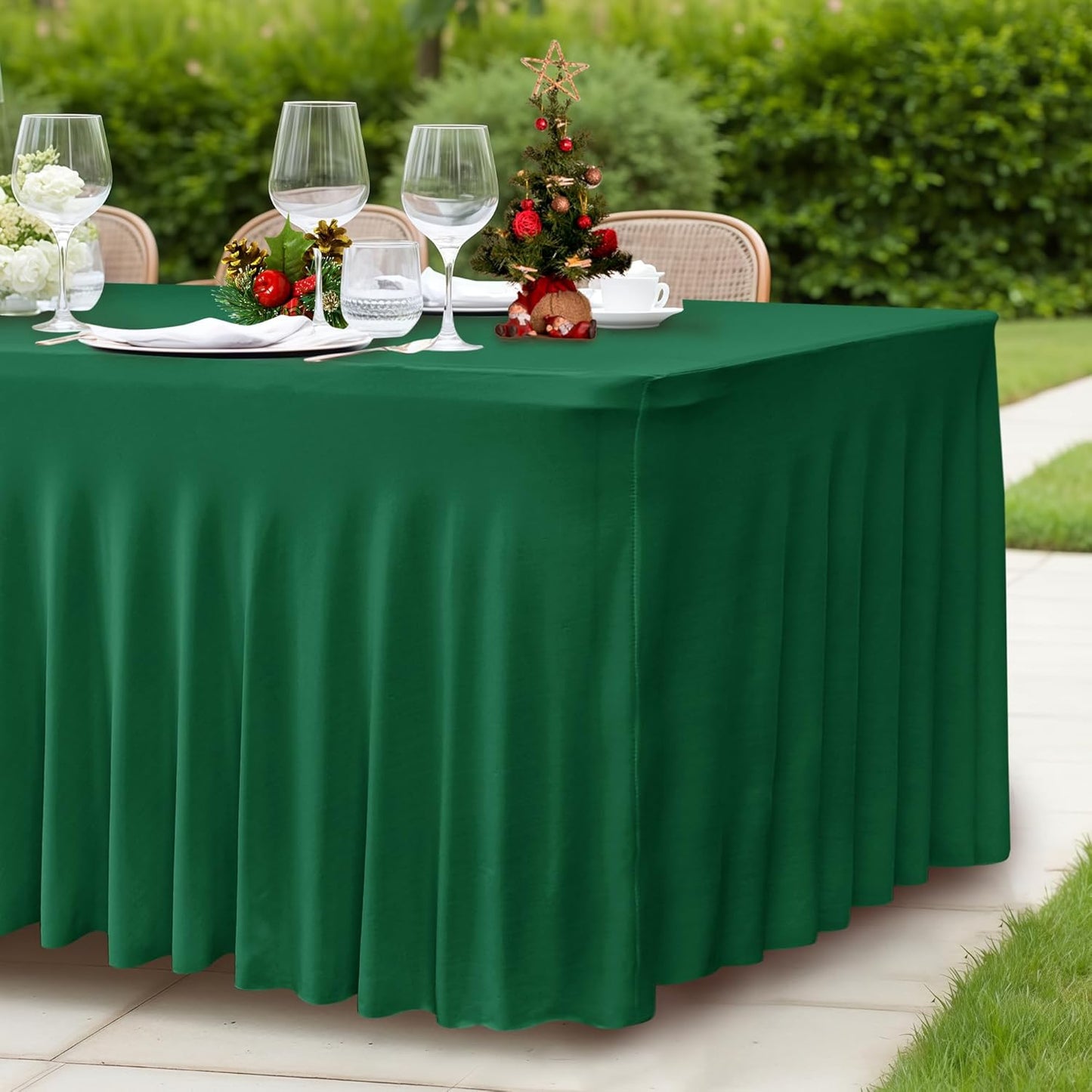 HolidayIdeas 2 Pack Spandex Table Skirt for 6 Ft Rectangle Tables, Black Fitted Stretch Tablecloth 30 x 72 Inch, Wrinkle Resistant Ruffle Design for Wedding Banquets, Trade Shows, Parties