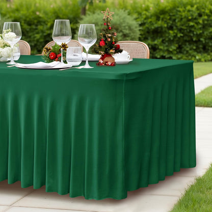 HolidayIdeas 2 Pack Spandex Table Skirt for 6 Ft Rectangle Tables, Black Fitted Stretch Tablecloth 30 x 72 Inch, Wrinkle Resistant Ruffle Design for Wedding Banquets, Trade Shows, Parties