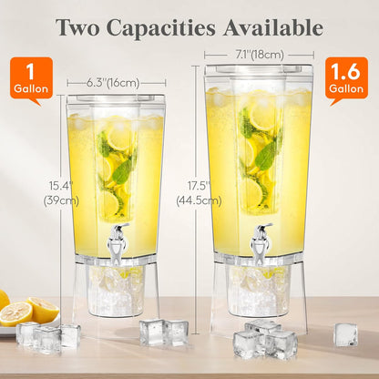Lifewit 1 Gallon Drink Dispenser for Parties 2 Pcs, Plastic Beverage Container for Juice/Tea/Soda with Stand & Ice Core, Clear Lemonade Dispenser with Spigot, BPA Free Water Pitcher 39 x 16 cm/15x6"