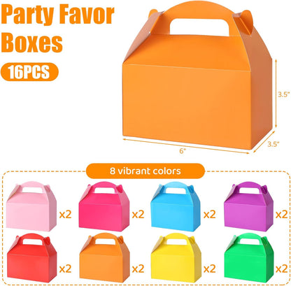 VGOODALL 16PCS Gable Treat Boxes Goodie Bags, 6x3.5x3.5inch Colorful Paper Gift Boxes for Kids Snacks, Candy, Toys, Birthday Party, Wedding