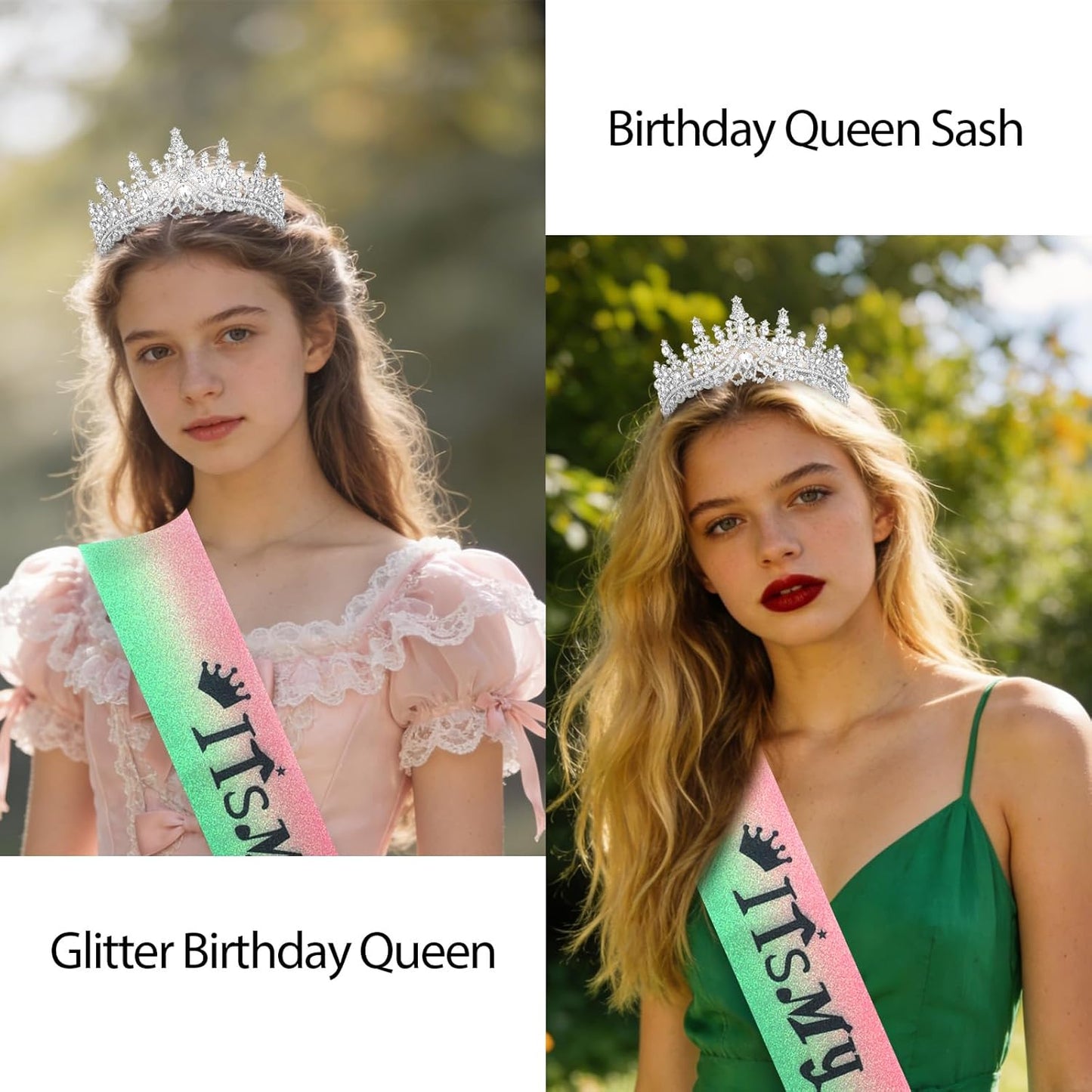 CURASA Birthday Tiara and Sash - Silver Birthday Crown for Women, Perfect for Parties and Celebrations