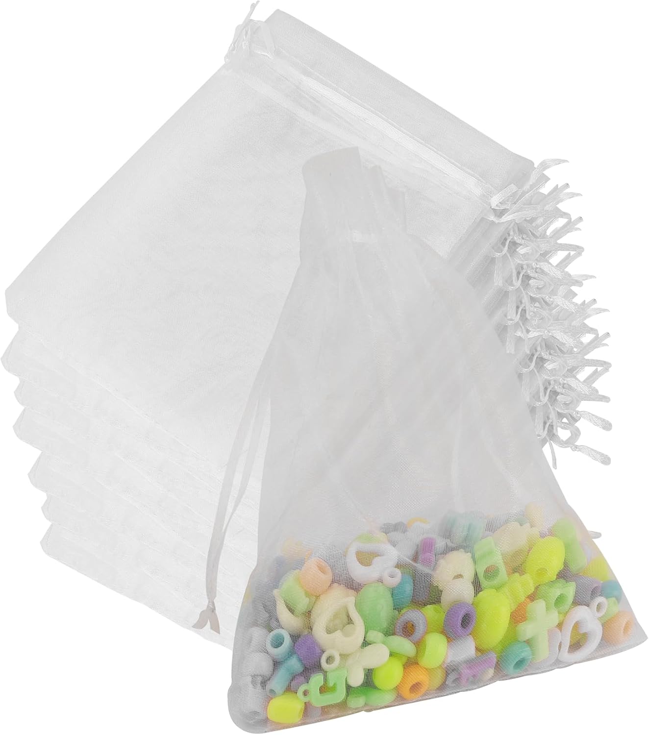 Organza Bags, Organza Bags 5 x 7 Inch, 50 Pcs White Sheer Party Favor Mesh Bag with Drawstring, Small Jewelry Gift Candy Bag for Wedding Christmas Birthday Halloween Graduation Party Favors Supplies