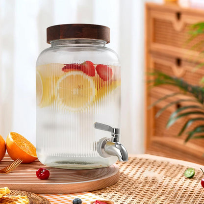 1 Gallon Glass Beverage Dispenser with Stainless Steel Spigot and Lid, Iced Tea Lemonade Juice Dispenser with Stand for Parties, Rust-Proof Drink Dispenser for Fridge, Easy to Clean