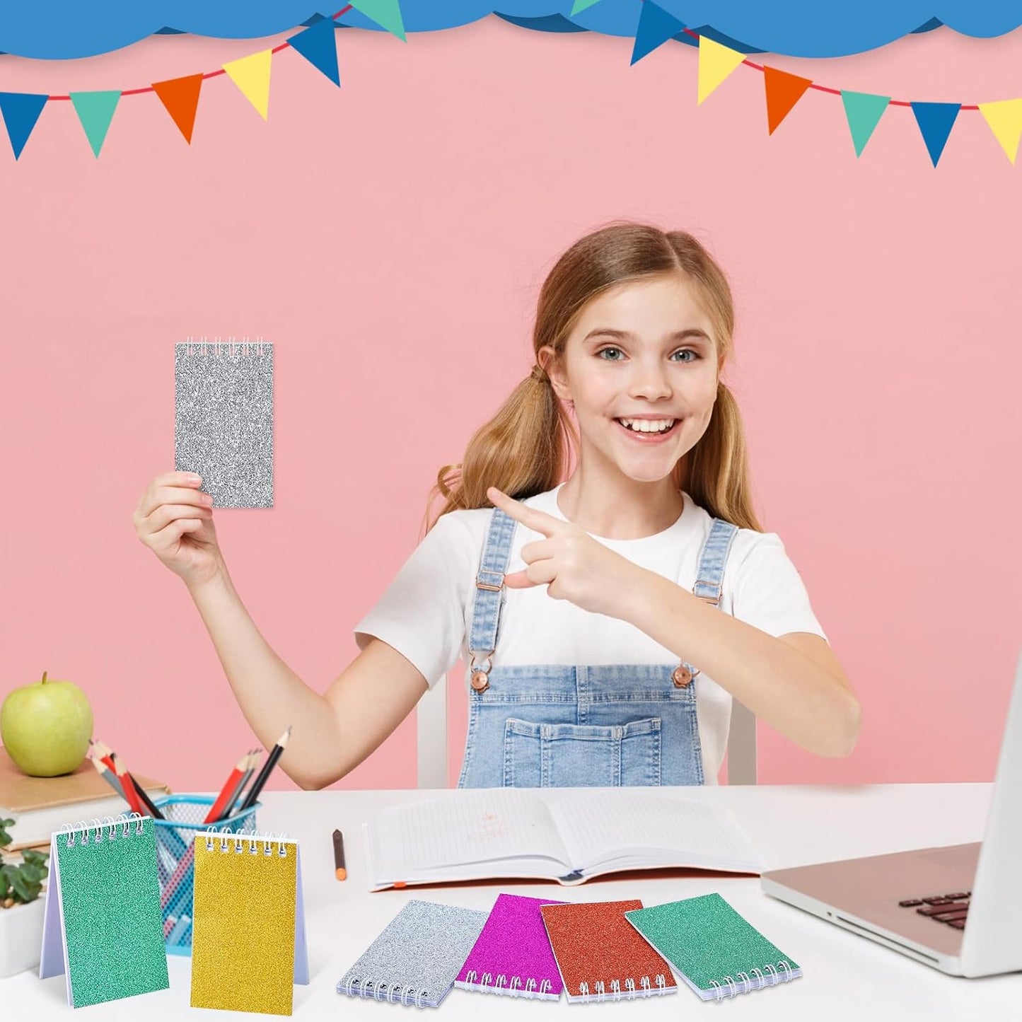 Seajan 24 Pcs Glitter Mini Spiral Notepads for Kids Party Favors Small Prism Notebooks 3.9 x 2.4 Inch Colorful Flash Memo Pads for Girls and Boys Birthday Gift Classroom Rewards 20 Pages Each