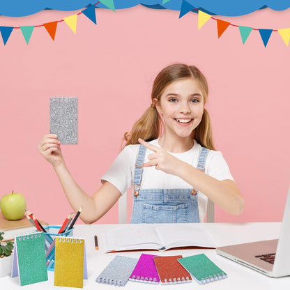 Seajan 24 Pcs Glitter Mini Spiral Notepads for Kids Party Favors Small Prism Notebooks 3.9 x 2.4 Inch Colorful Flash Memo Pads for Girls and Boys Birthday Gift Classroom Rewards 20 Pages Each