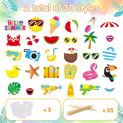 Summer Pool Beach Photo Booth Props 30 Pack Pool, Hawaiian, Beach, Luau Photo Booth Props, Tropical Themed Party with Stick and Glue for Summer/Pool/Tiki/Hawaiian Party Supplies Decor Photobooth Kit