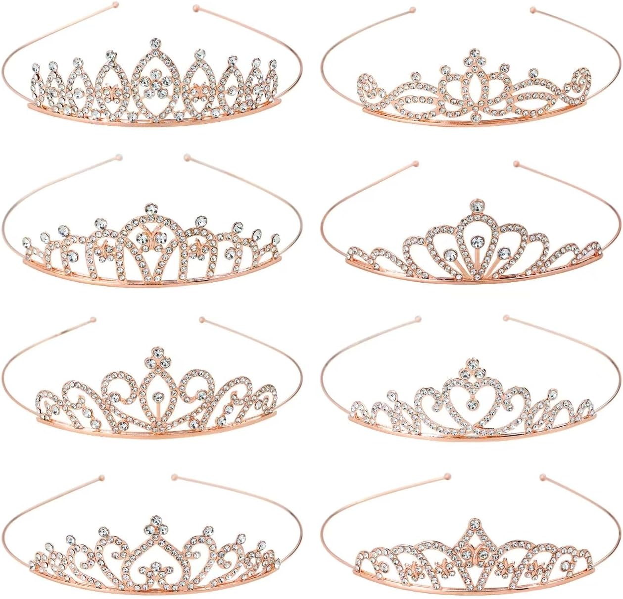 inSowni 8 Pieces Rose Gold Metal Sparkly Rhinestone Princess Tiara Crown Headbands Wedding Birthday Party Prom Headpieces for Women Girls Brides Bridesmaids