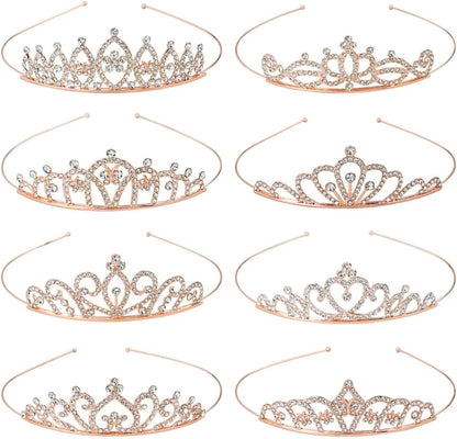 inSowni 8 Pieces Rose Gold Metal Sparkly Rhinestone Princess Tiara Crown Headbands Wedding Birthday Party Prom Headpieces for Women Girls Brides Bridesmaids