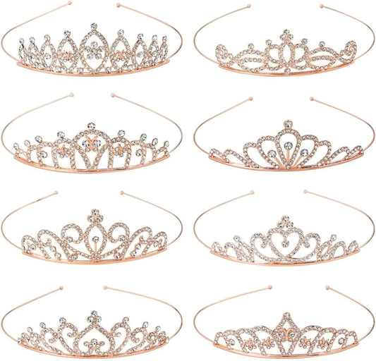 inSowni 8 Pieces Rose Gold Metal Sparkly Rhinestone Princess Tiara Crown Headbands Wedding Birthday Party Prom Headpieces for Women Girls Brides Bridesmaids