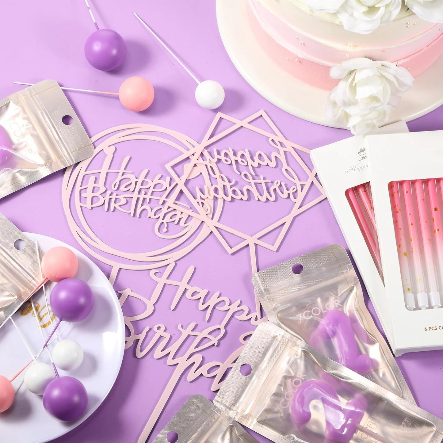 Yerliker 34 Pcs Happy Birthday Cake Toppers Decorations Birthday Candles DIY Cake Decor for Men Women Wedding Anniversary(Gold)