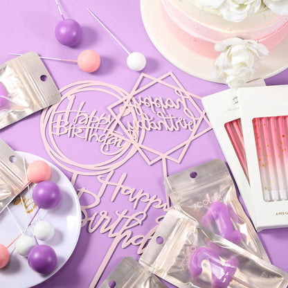 Yerliker 34 Pcs Happy Birthday Cake Toppers Decorations Birthday Candles DIY Cake Decor for Men Women Wedding Anniversary(Gold)
