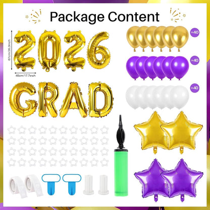 2 Sets Graduation Balloon Column Stand Kits with Balloons 2026 Grad Themed Decoration Navy Blue Balloon Tower Stand Kit for Grad High School & College Celebration Party Decor