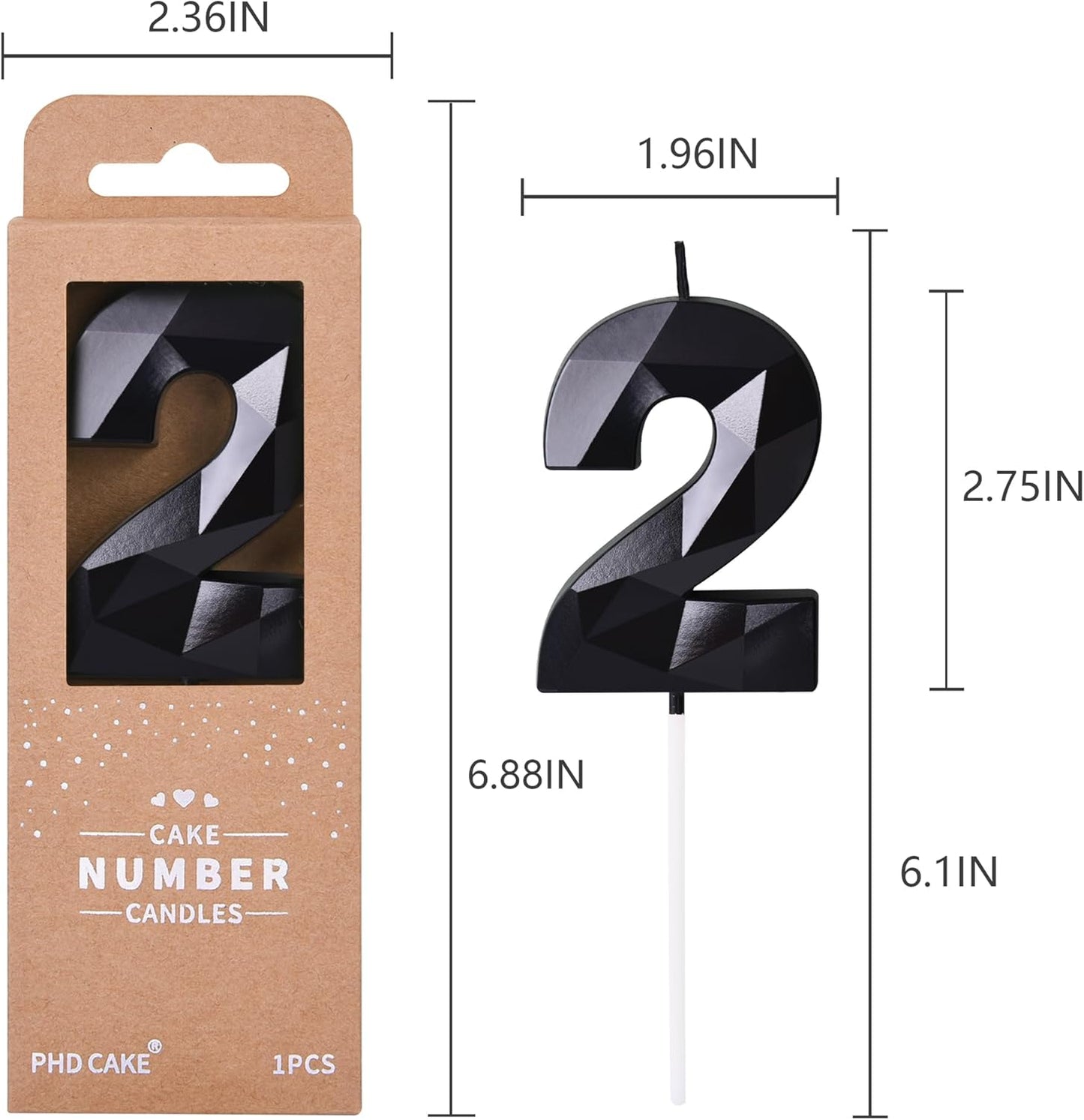 PHD CAKE 2.76 Inch Crystal Black 9 Number Birthday Candles, Black Number Candles, Cake Number Candles, Party Celebration