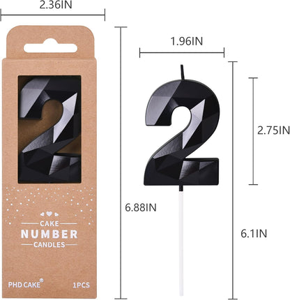 PHD CAKE 2.76 Inch Crystal Black 9 Number Birthday Candles, Black Number Candles, Cake Number Candles, Party Celebration