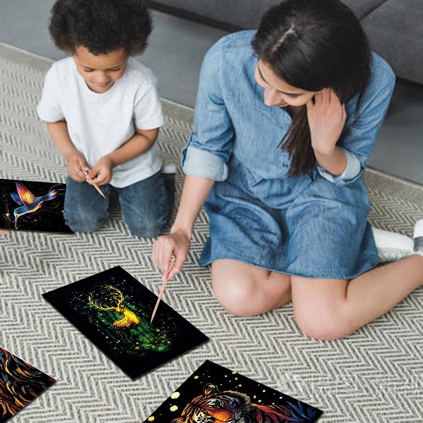 Georgie Porgy Scratch Paper Art Set for Kids Adults Magic Rainbow Scratchboards for DIY Arts and Crafts Kits Christmas Birthday Gift with Scratching Tools Kit (A4-Noctilucent Whale + Sea World)