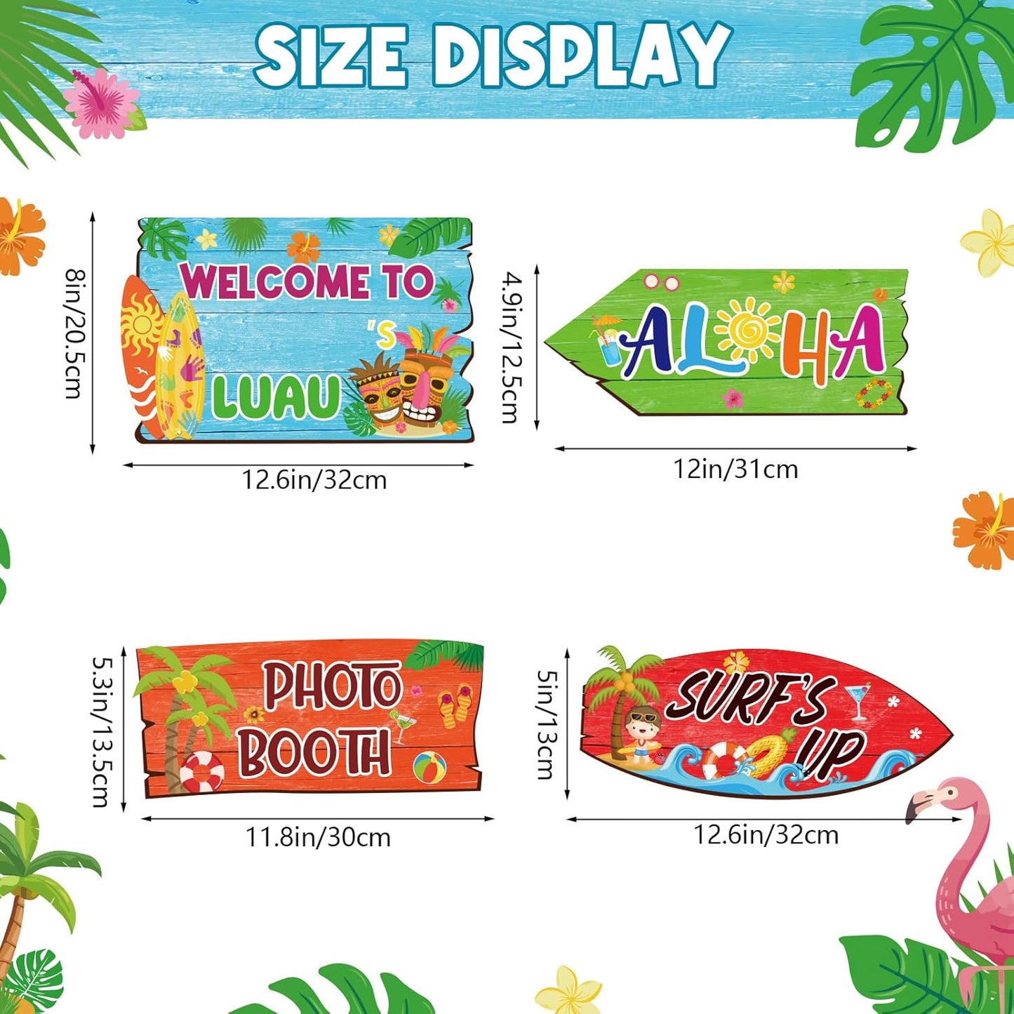 20 Pcs Luau Party Decorations Welcome Sign Summer Hawaiian Directional Signs Tropical Hawaiian Themed Birthday Decorations Luau Tiki Party Supplies with 2 Sheet Letter Stickers