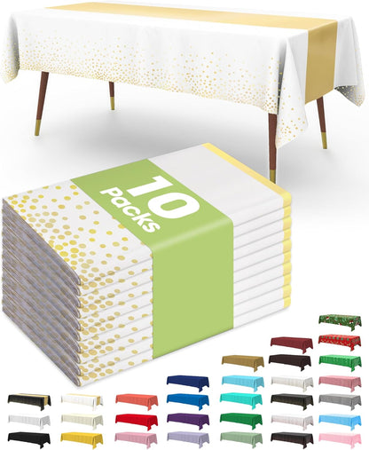 Pureegg Plastic Table Cloth 10 Pack, 54 x 108 Inch Disposable Table Cloths for Party, Picnic and Wedding, Rectangle, White - Colors A