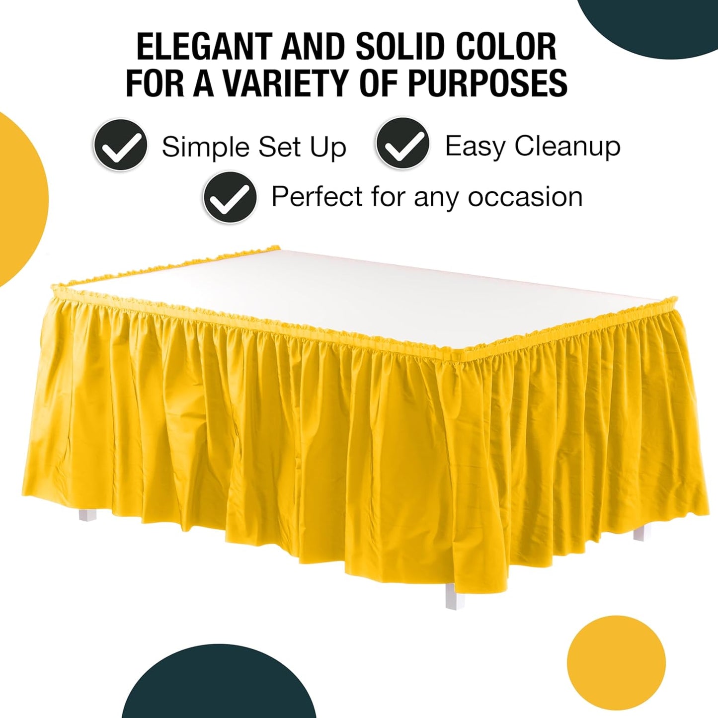 Exquisite Ruffle Table Skirt Black 6 Pack 14 Ft Long Table Skirts for Rectangle Tables 6ft Plus or Round Tables Skirts with Adhesive Strip for Gender Reveal Decor & Happy Birthday Parties