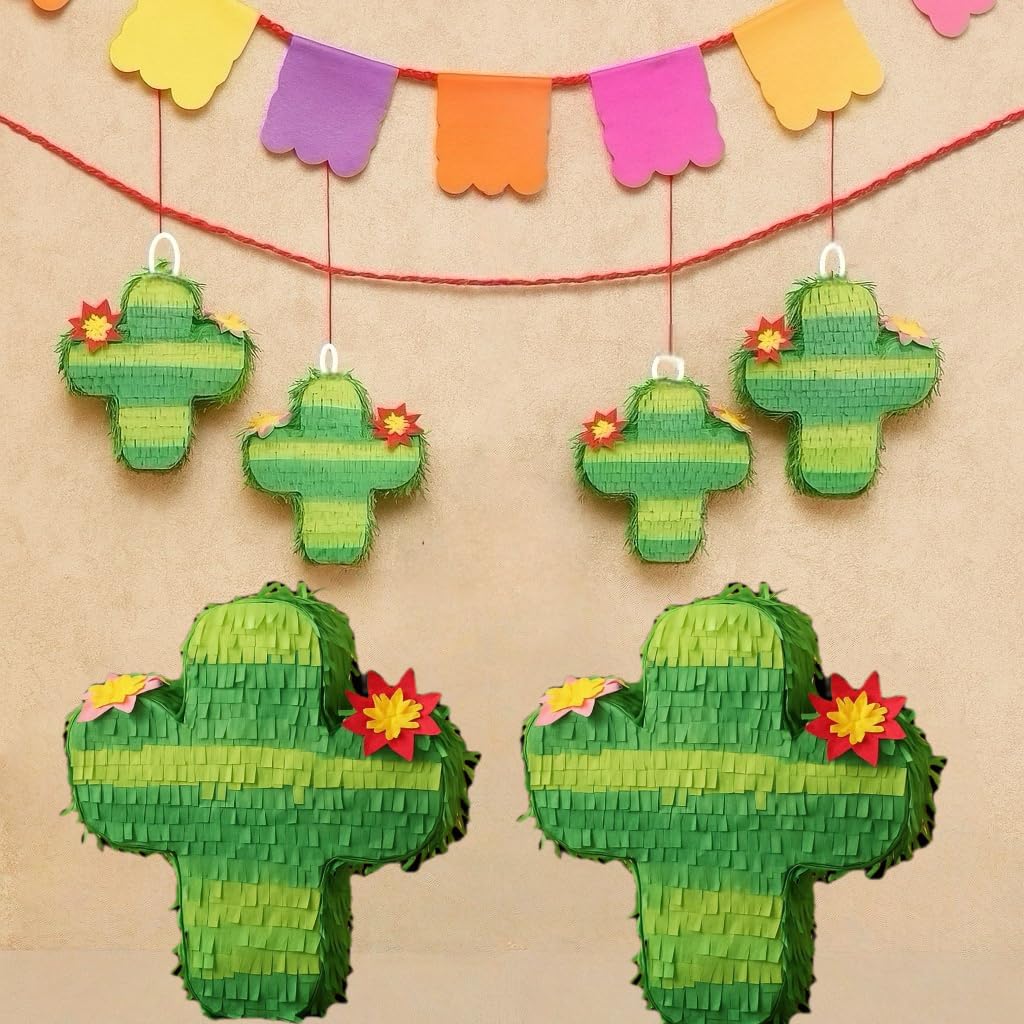 GIFTEXPRESS 6-Pack 6" Mini Cactus Pinatas, Pinatas for Cinco De Mayo, Fiestas, Taco, Llama Birthday, Carnival, Classroom & Table Centerpiece Party Favor and Decoration