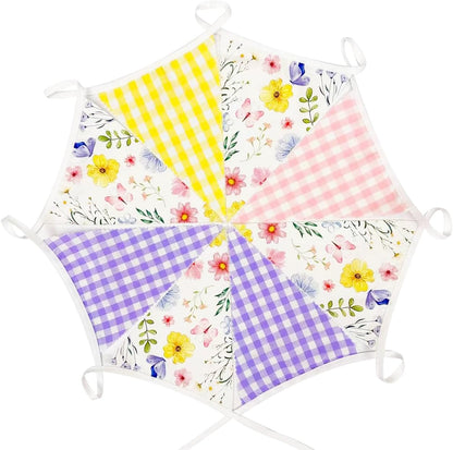32Ft Dusty Blue Party Decorations Retro Blue Gingham Triangle Banner Flag Pennant Fabric Garland Streamers for Nautical Wedding Birthday Ahoy Achor Bridal Baby Shower Under The Sea Decor Supplies