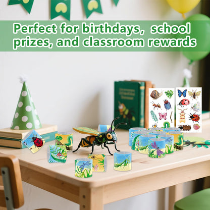 60PCS Bugs Party Set, 30PCS Temporary Tattoos, 30PCS Slap Bracelets, Insect Themed Birthday Supplies, Garden Reptile Party decoration, Baby Shower Gifts, Classroom Rewards, Decor for Kids