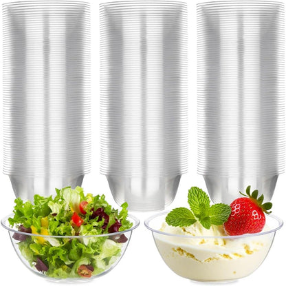 MOACOCK 100 Pack Small Clear Plastic Bowls, 8oz Hard Disposable Salad Bowls, Disposable Bowl for Party Serving, Ice Creams, Desserts, Catering, Special Events
