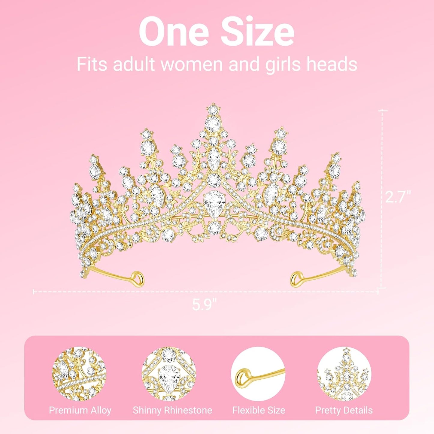 Tiara Crown for Women, Headband Hair Accessories for Birthday Wedding Party Costume Pink
