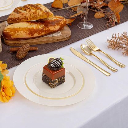 I00000 102 Pieces Gold Plastic Plates, Disposable Party Plates White Gold Rim, 51 Disposable Gold Dinner Plates 10.25 Inch and 51 Disposable Dessert Appetizer Elegant Fancy Wedding Plates 7.5 Inch