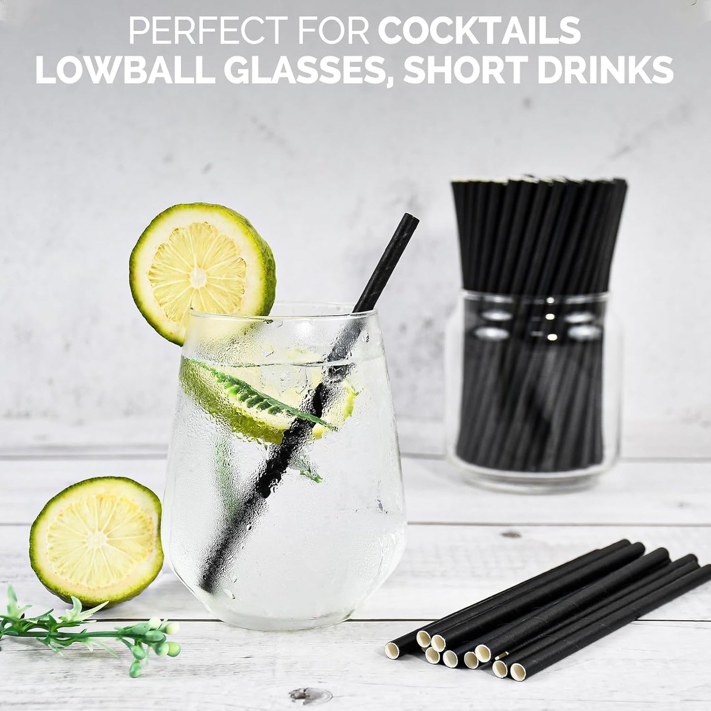 Black Paper Straws, Solid black/250 Bulk, Biodegradable Paper Drinking Straws for Cocktail, Drinks, Bars and Restaurant, 7.75"x0.24"