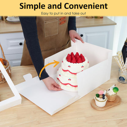 Moretoes 3 Pack Cake Boxes 12x12x8 Inch, Bakery Containers with Large Window, 12 Inch White Cake Carrier, Disposable Boxes for Birthday, Party, Cupcake Cookie Pie Pastry.