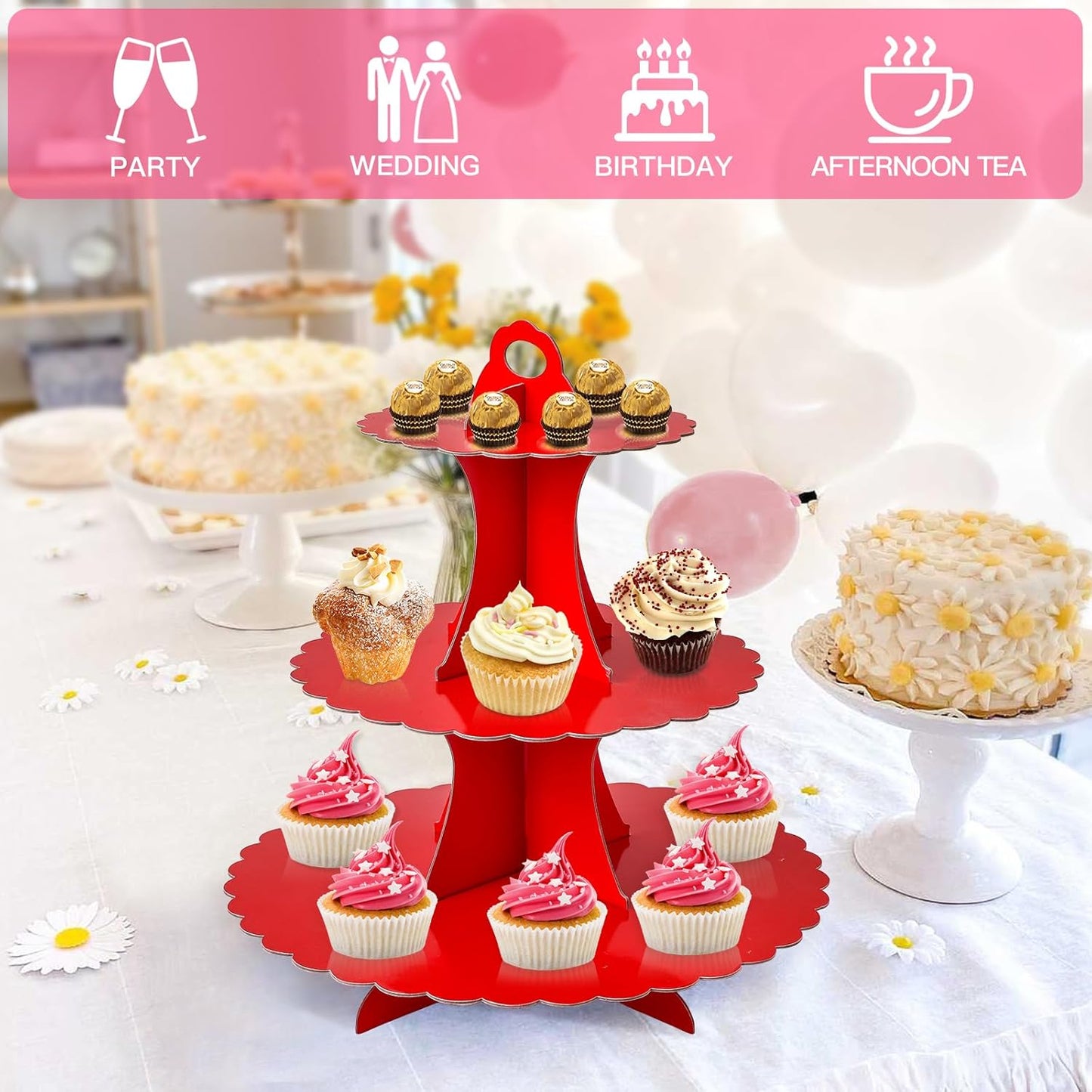 Soleebee 3-Tier Cupcake Stand, Cardboard Cupcake Tower, Dessert Cup Cake Stand Tower for Birthday Wedding Party Decoration, Cupcake Tier Stand 1 Set (Black)