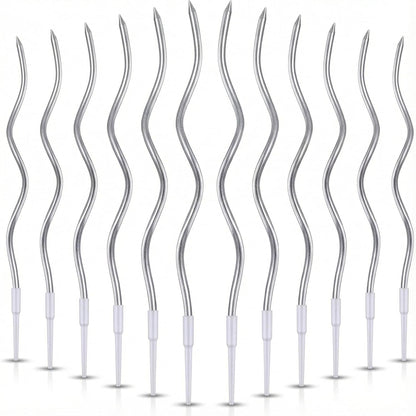 12-Count Spiral Birthday Candles, Long Twisty Gold Party Candles with Candle Holders, Long Burning for Weddings, Birthdays, Party Decorations, Cupcakes, Anniversary and Meetups (Gold)