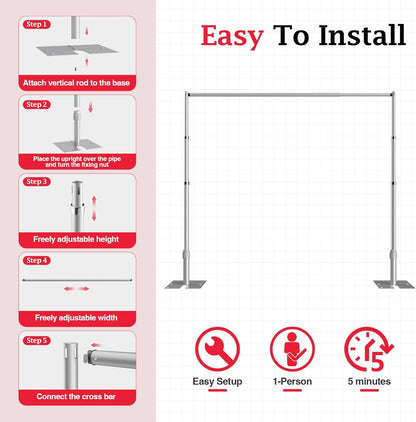EMART 10x10ft Heavy Duty Backdrop Stand Kit, Adjustable Pipe and Drape Photo Booth Frame for Wedding, Party, Christmas, Birthday Decorations