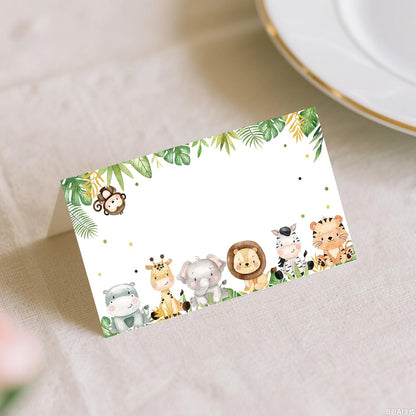 120 Pack Woodland Baby Shower Place Cards, 3.5" x 2" Foldable Table Tent Name Cards, Food Labels for Forest Animals Baby Shower Birthday Party Reception Tables Placement Party Decorations
