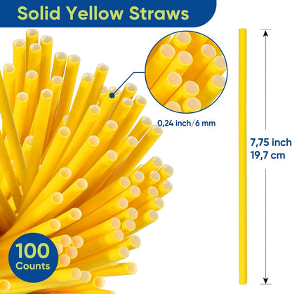 Disposable Paper Straws Solid Green - 7.75'' x 0.24'', 100 Counts - for Drinking, Beverage, Juice, Soda, Bar Supplies