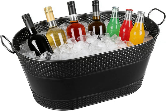 1 Pack 4 Gallon Galvanized Ice Bucket, Large Galvanized Beverage Tub Ice Bucket for Parties, Thick Metal Beverage Buckets with Handles, Oval Drink Buckets for Parties Indoor or Outdoor (Sliver)