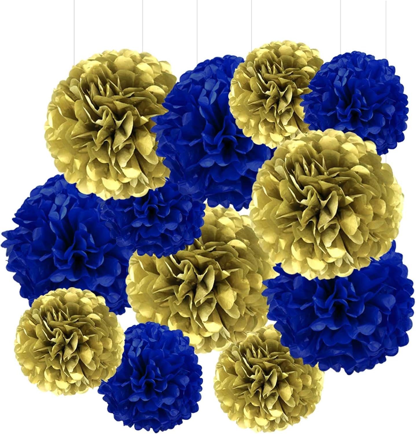 Purple & Gold Tissue Paper Pom-Poms - Hanging Paper Pompoms Flower Ball Wedding, Birthday Party Decoration (6pcs 12in & 10in)